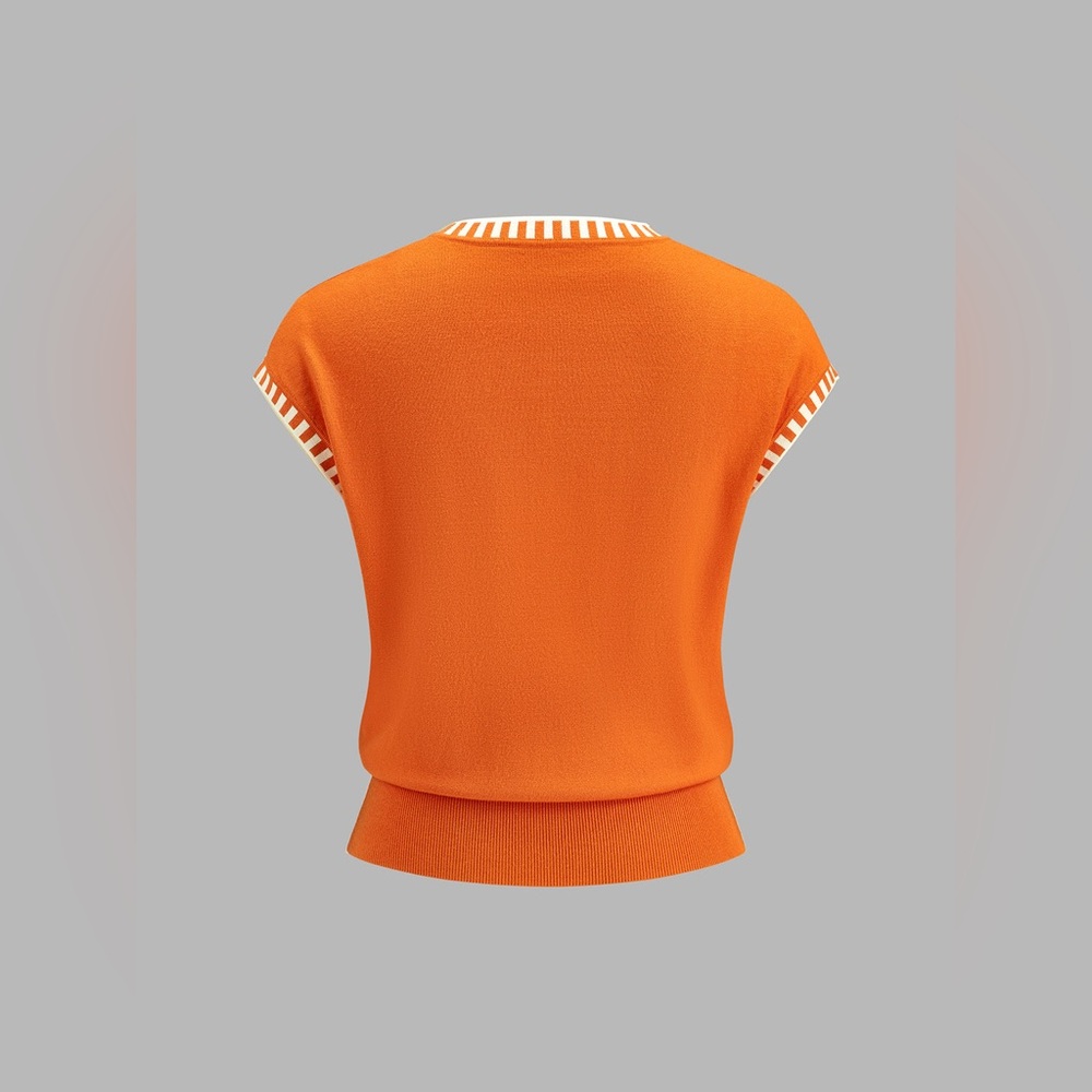 Commense Orange Knit Top with White Ladder Trim - Picture 2 of 4
